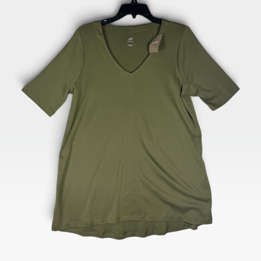 J. Jill Petal-Soft Pima V-Neck Tee Womens M Moss Green Short Sleeve NWT